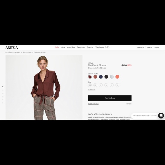 Wilfred Aritzia tie top in caramel. - Picture 2 of 5